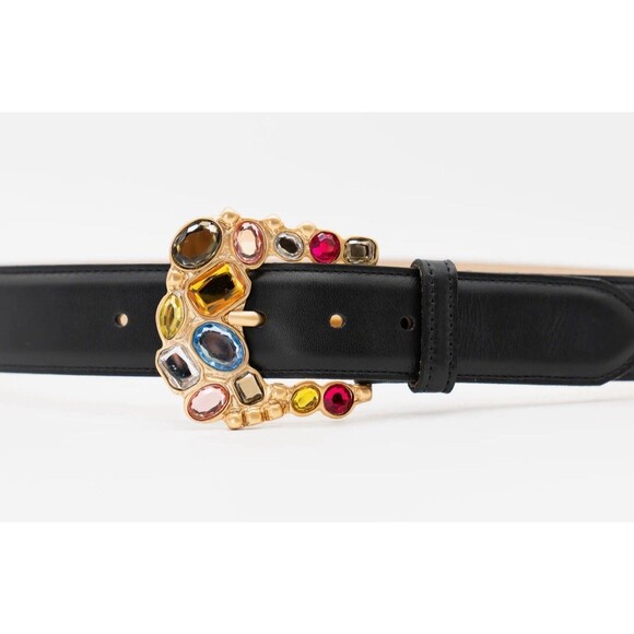 Streets Ahead Mixed Gem Belt Vale Italian Leather 24K Gold Crystals Anthropologi main image 7